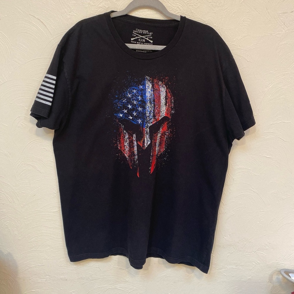 Grunt Style T-Shirt Men’s XXL American Spartan  Patriotic Short Sleeve Tee Blk